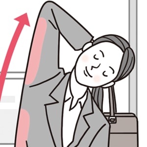 駅のホームで｜二の腕から脇腹にかけて、大きく伸ばす