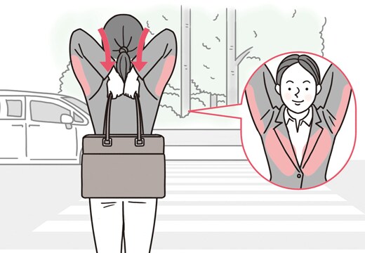 信号待ちで｜二の腕と胸のストレッチポーズ