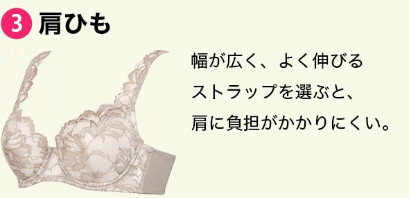 肩ひも。幅が広く、よく伸びるストラップを選ぶと、肩に負担がかかりにくい。