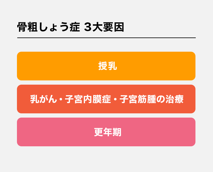 骨粗しょう症3大要因 授乳、乳がん・子宮内膜症・子宮筋腫の治療、更年期
