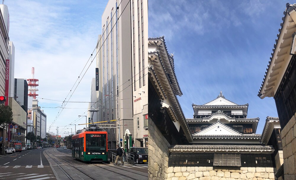 道後温泉から松山城までは路面電車で約20分。