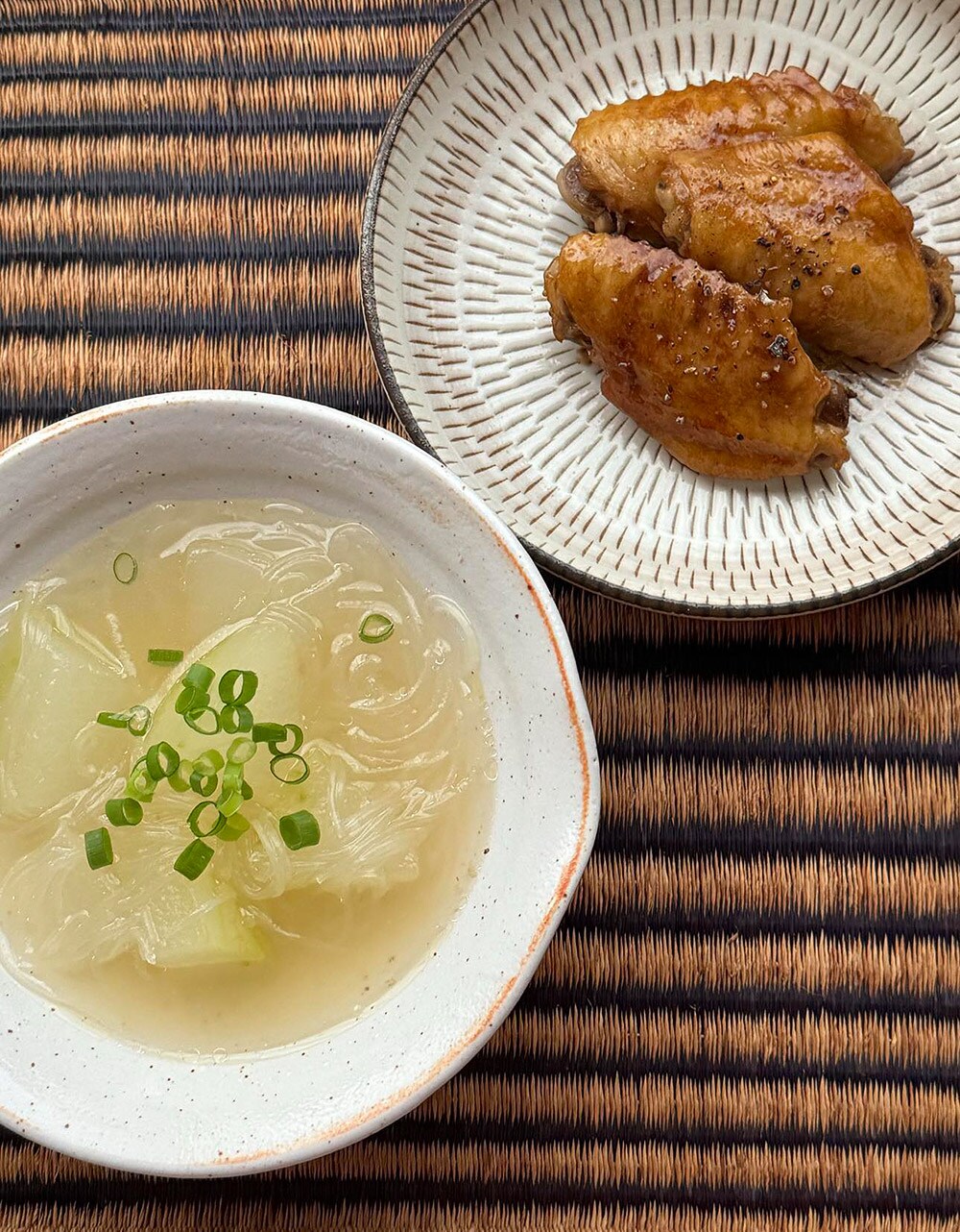 春雨と冬瓜のスープ/鶏手羽先照り焼き