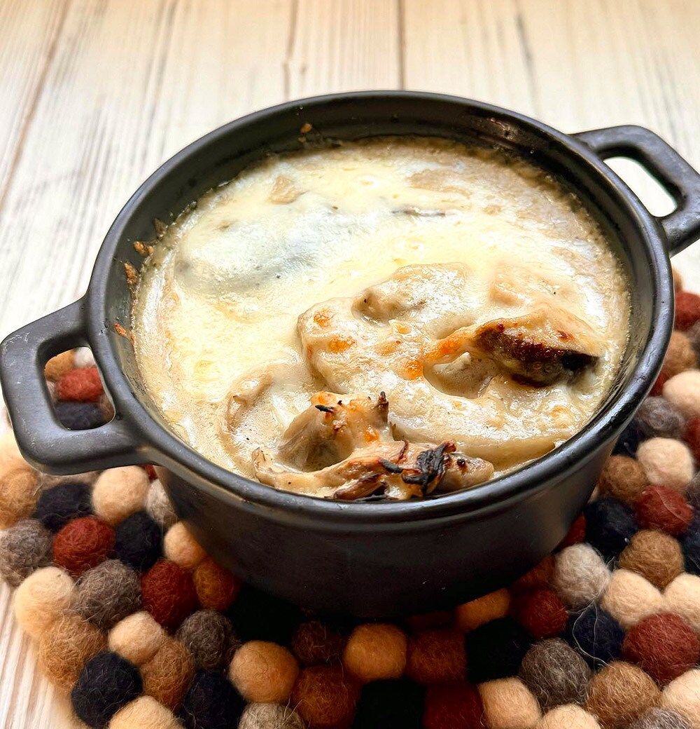 根菜ときのこの豆乳グラタン